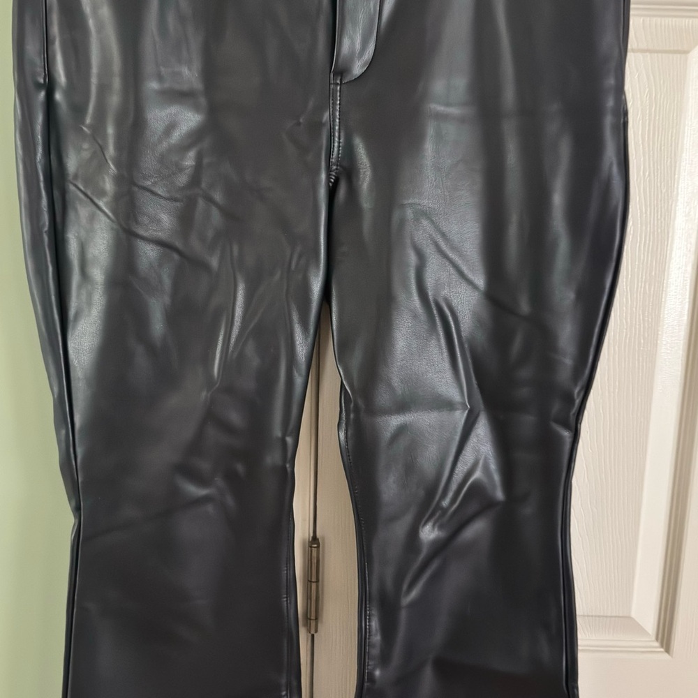 NYDJ Black Faux Leather Pants to the ankle flare bottom Felt lined.